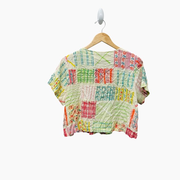 Jams World Women's Large Colorful Patchwork Print Crop Top & Pants Set - Picture 12 of 12